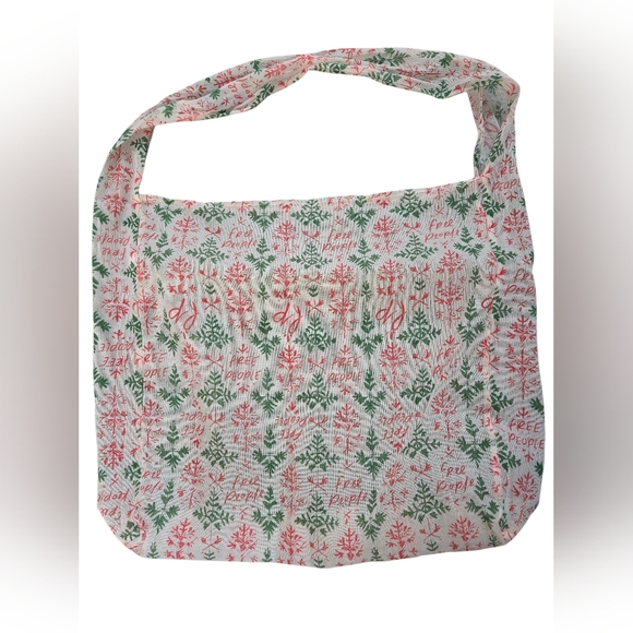 Free People Handbags - Free People Reusable Tote Shoulder Bag Christmas Gauze Knit Boho Shopping Bag